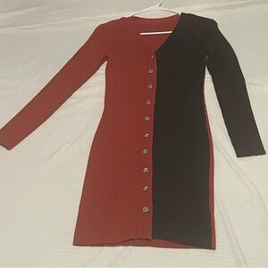 No Boundaries Two-Tone Red and Black Long Sleeve Dress